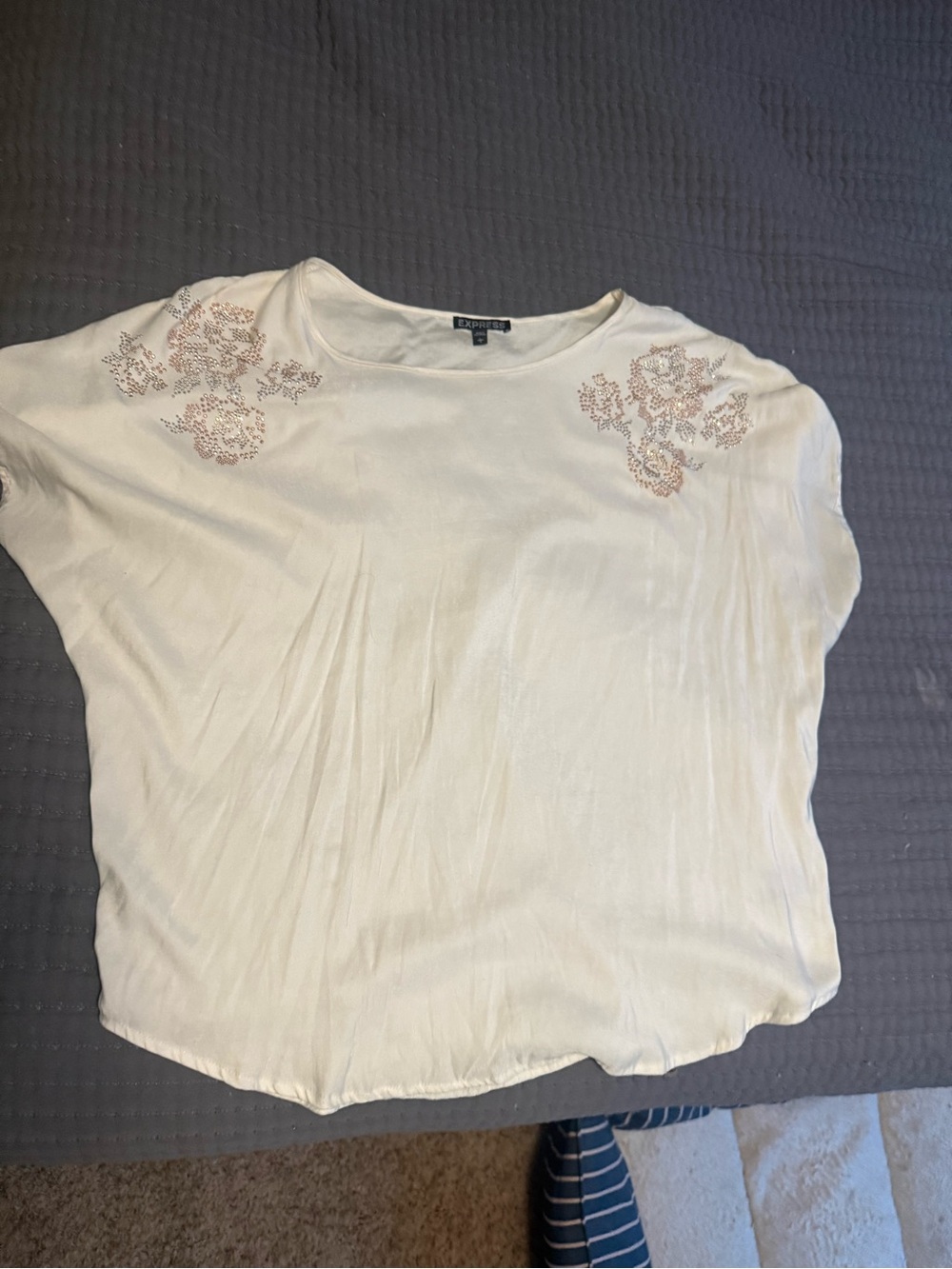 Express Cream Embroidered Batwing Sleeve Top